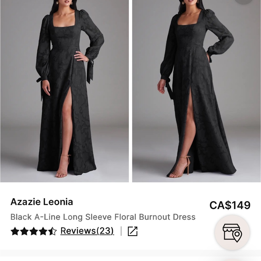 Azazie Black Long Sleeve A-Line Floral Burnout Evening Gown